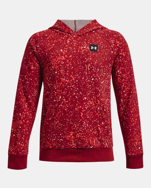 /Black Under Armour Boys Youth L or XL Spatter Branded Short Sleeve Tee Red 600 